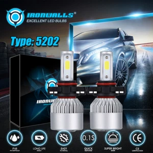IRONWALLS 5202 LED Headlight Conversion Bulbs 6500K Bright White Fog Light Kit - Picture 1 of 12