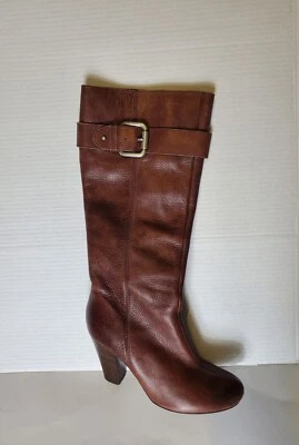 Fossil Women's Rebecca Brown Leather Tall Boots 4in. Heel Inside Zipper Sz.8.5 - Image 1 of 4