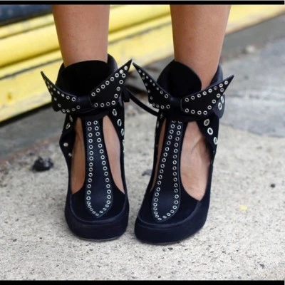 ISABEL MARANT $1105 Milla Bow Tie black suede ankle boots booties 37 WORN ONCE - Image 1 of 4