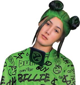 Billie Eilish Black & Green Wig Fancy Dress Up Halloween Adult Costume Accessory