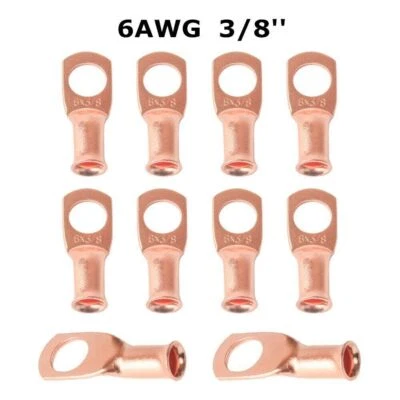Copper Ring Terminals (10) 6AWG Gauge 3/8" RED/BLACK Heat Shrink Tubing LUGS - Image 1 of 4