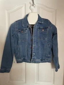 Spotted Zebra Button Up Denim Jean Jacket Youth Girls 14 Long Sleeve Blue Cotton - Picture 1 of 8