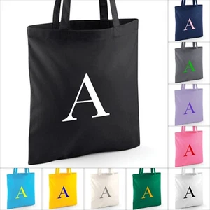 Personalised Any Letter Initial Tote Bag. Custom Printed on Cotton Shopping Gift - Picture 1 of 13