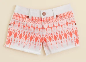 $34 Aqua Girls' Embroidered Front Shorts, Ivory/Neon Pink, Size 6 - Picture 1 of 4