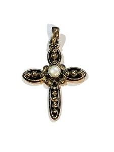 Vintage Sterling Silver 1.5” Cross w/Gem Stone - Picture 1 of 4