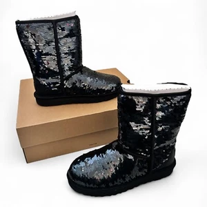 UGG Australia klassische kurze schwarze Damenstiefel mit Pailletten neu im Karton 1094982 - Bild 1 von 9