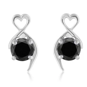 Tachuelas para mujer corte redondo de 2,00 quilates 100 % diamantes negros azabache naturales en oro blanco de 14 quilates - Imagen 1 de 1