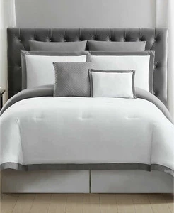 Truly Soft Everyday Hotel Border Comforter Set 7 Piece, King, White/Grey - Picture 1 of 5