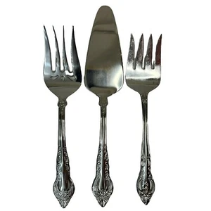 3 Reed Barton MAJESTY Glossy 18/10 Stainless Hostess Pie Server Cold Meat Forks - Picture 1 of 10