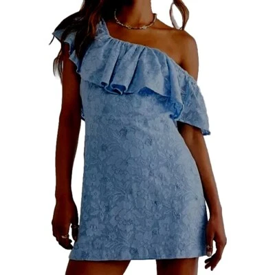 Mini Vestido Free People Girl Crush Encaje Talla Mediana Azul Vaquera Costera Demure  Foto 1 de 4