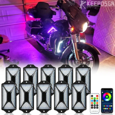 For Harley Road Street Glide Special 10 Pods RGB LED Rock Lights Underglow Kit Foto 1 de 4