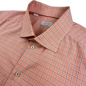 Eton Contemporary Fit Dress Shirt Men 18 46 Orange Plaid Button Up Designer - Picture 1 of 10
