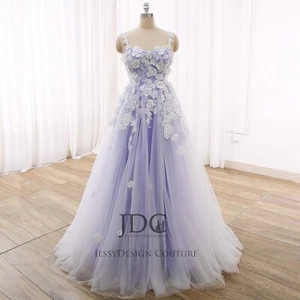Vestido de novia de encaje con flores vestido de novia tirantes ilusión corsé con cordones morado - Imagen 1 de 16