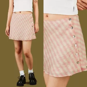 UNIF Pink Plaid Side Button A-Line Darling Mini Skirt Size Medium - Picture 1 of 6