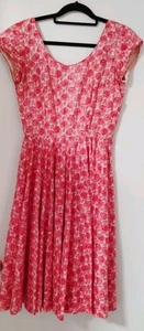 Jerry Gilden Vintage Red Pink White Floral Dress Size Small 60s 50s MCM - Picture 1 of 11