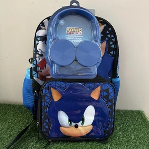 Sonic The Hedgehog 5-teiliger Rucksack, Brotzeittasche, Kopfhörer, Flaschenkarabiner NEU - Bild 1 von 10