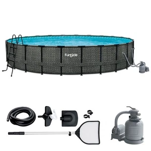 Funsicle 24' x 52" Oasis Designer Round Outdoor Above Ground Swimming Pool, Gray - Picture 1 of 10