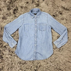 Camisa Talbots Mujer Pequeña Azul Cambray Denim Con Botones Manga Larga - Imagen 1 de 18