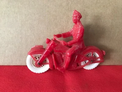 "Moto de policía vintage de plástico castaño rojizo rojo con conductor y ruedas blancas 6"" B491" Foto 1 de 4