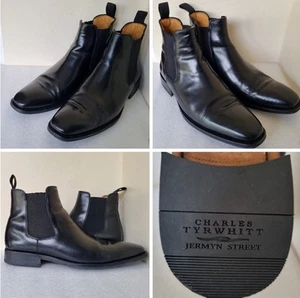 Charles Tyrwhitt Jermyn Street Men's UK Size 7 Plain Black Leather Ankle Boots - Picture 1 of 20