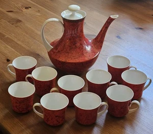 Vintage Spanish Block Bidasoa Red Flamenco Coffee/Tea Pot, 10 Demitasse Cups - Picture 1 of 9