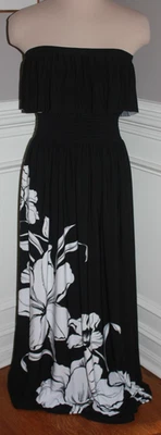 Vestido maxi WHITE HOUSE BLACK MARKET M sem alças preto e branco floral apertado - Imagem 1 de 4
