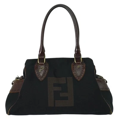 FENDI Etonico Canvas Leather 8BN162 Tote Handbag Black Brown - Image 1 of 4