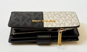 Michael Kors UNWRAPPED Jet Set Travel Two-Tone Black Signature BiFold Wallet - Picture 1 of 11