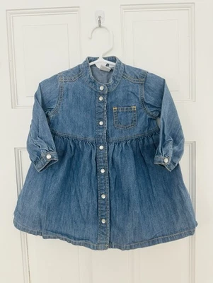 Petit Bateau Girl Long-Sleeve Jean Dress Size 12 Month Blue Denim - Image 1 of 4