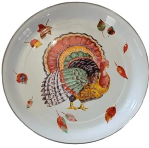 Vtg Hallmark Holiday Turkey Platter Enamel on Metal Thanksgiving Serving 16" - Picture 1 of 8