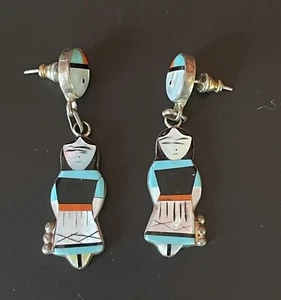 Zuni Native American Girl Corn Maiden Earrings Inlaid Handmade. - Picture 1 of 7