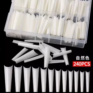240pcs Natural C Curve Coffin False Nail Art Tips XXL Half Cover Acrylic Tips - Picture 1 of 5