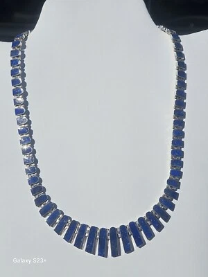 Vtg(60)Lapis Lazuli & Sterling Silver Cleopatra Statement NECKLACE 45 Gr. & 17"  - Image 1 of 4