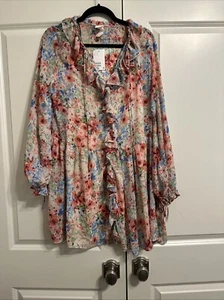 H&M Wild Flower Pink Oversized Smock Dress Boho Lined Cotton Size S Midi NWT - Picture 1 of 4