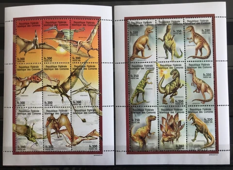 2x Comoros - Dinosaurs / Reptiles - stamps - Timbres - MNH** - B307 Cover