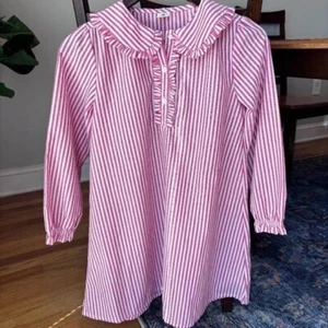J. Crew Crewcuts Girl Striped Long Sleeve Pajama Sleepshirt Ruffle Collar Large - Picture 1 of 5