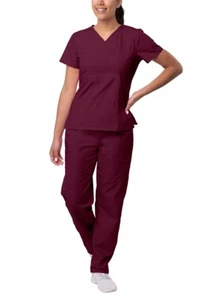 Sivvan Women’s Scrub Set - Multi Pocket Cargo Pants & Stylish Mock Wrap Top - Picture 1 of 96
