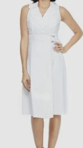 $221 London Times Women's Bright White Fit & Flare Belted Wrap Dress Size 12 - Picture 1 of 2