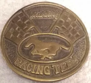 Vintage Solid Brass Belt Buckle Mustang Racing Day - Picture 1 of 2