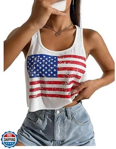 4th of July Outfits for Women USA Crop Shirt Memorial Day Outfit Tshirts Girl - Picture 1 of 1