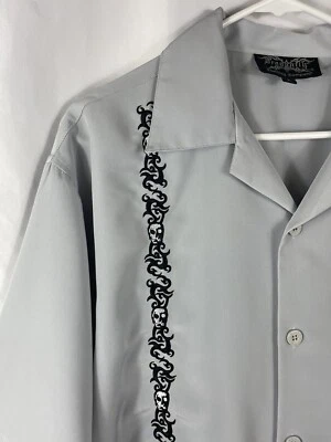 Vintage Gray Skull Bowling Shirt Mens Size Large Y2K Retro 80's 90's Rocker - Image 1 of 4