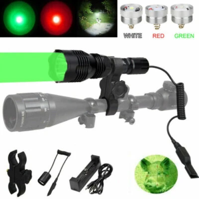 VASTFIRE Green Red LED Flashlight Hog Predator Varmint Hunting Light Rifle Mount