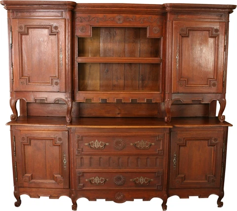 LARGE ANTIQUE BUFFET SERVER 1800  FRENCH COUNTRY OAK  CARVED ROSETTES  WOOD Cover