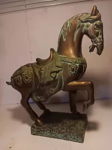 16'' 13 lbs Bronze Tang Dynasty Style War Horse Sculpture Statue Chinese Vintage - Picture 1 of 8