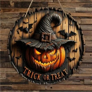 Halloween Wooden Wreath Sign Pumpkin Horror Yard Indoor Outdoor - Picture 1 of 8