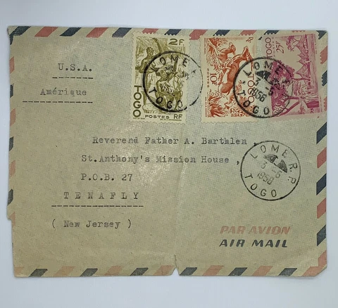 1956 LOME R.P. TOGO COVER SENT TO ST. ANTHONY'S MISSION HOUSE IN NEW JERSEY Cover
