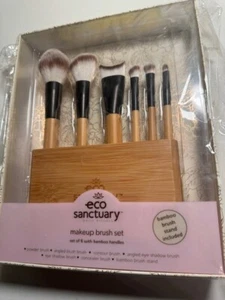 Juego de 6 cepillos de maquillaje Eco Sanctuary y soporte (soporte de cepillo de bambú) rosa - Imagen 1 de 5