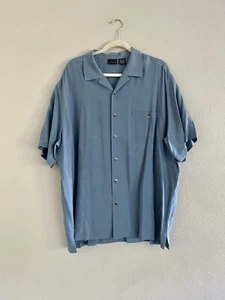 J. Ferrar Button Down Men’s Shirt Size XXL 100% Silk Short Sleeve Blue - Picture 1 of 8