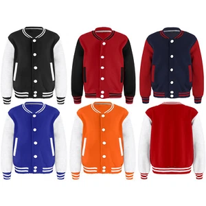 Kids Boys Varsity Jacket Letterman Jacket Baseball Jacket Long Sleeve Outwear - Picture 1 of 34