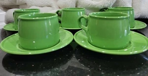 Vintage Bob Van Allen For Mikasa Separates Green Cup and Saucers 5 sets - Picture 1 of 11